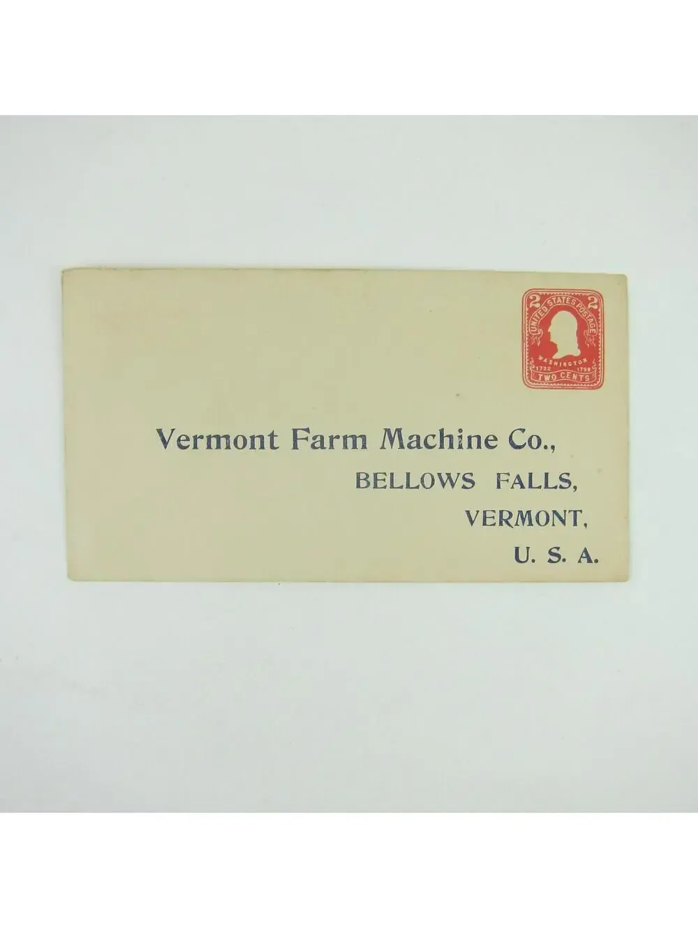 US Postal Stationery Vermont Farm Machine Co Bellows Falls Vermont 2c Antique